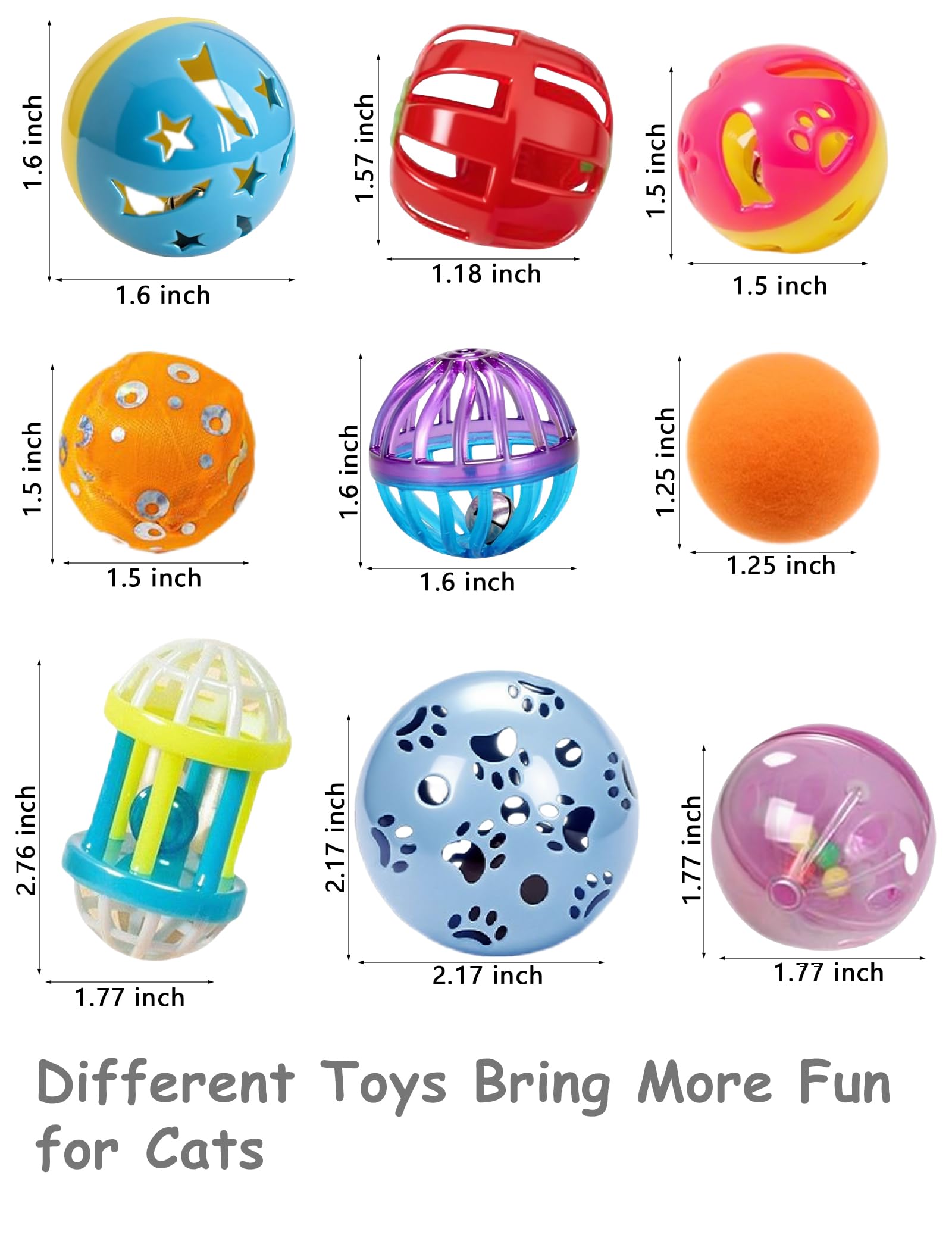 HEUHAI cat toy jingle balls showing BPA-free design and bell sounds for curious cats.