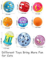 HEUHAI cat toy jingle balls showing BPA-free design and bell sounds for curious cats.