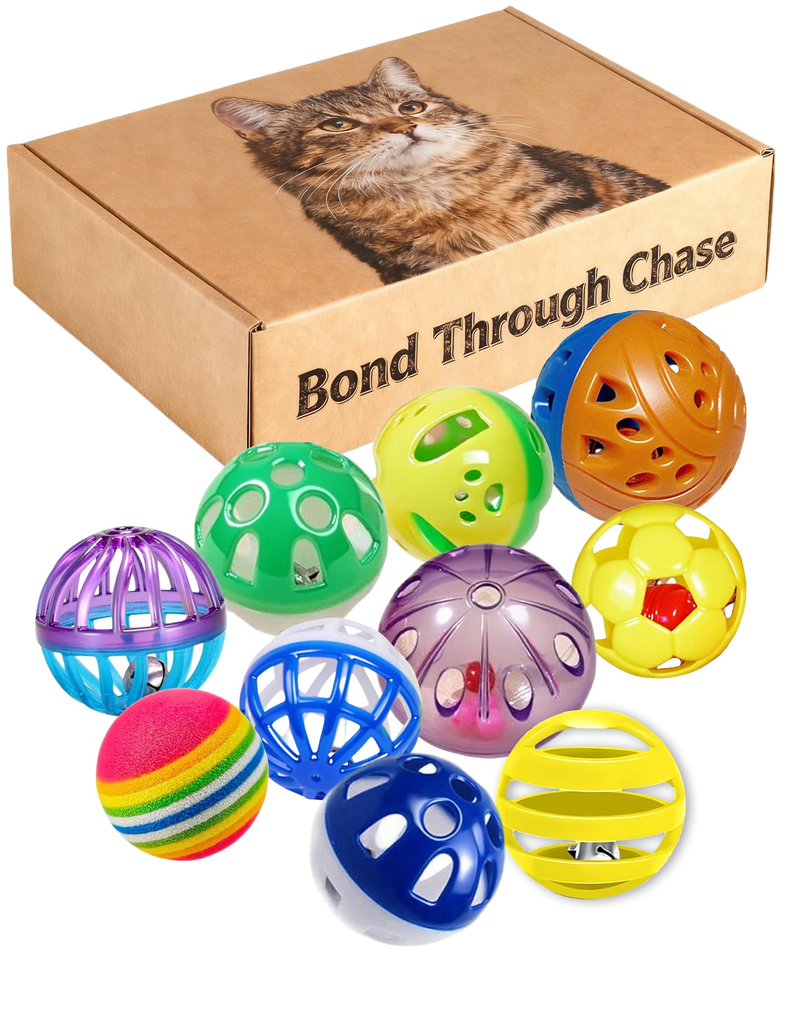 HEUHAI cat toy balls 10-pack in varied colors for interactive play and fetch