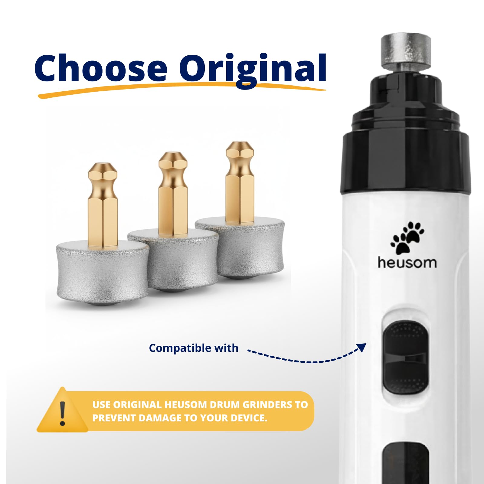 Heusom diamond-tip drum durability image emphasizes long-lasting performance on tough nails.