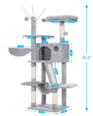 Hey-brother cat tree 53inch front view emphasizes spacious perches for relaxing cats.