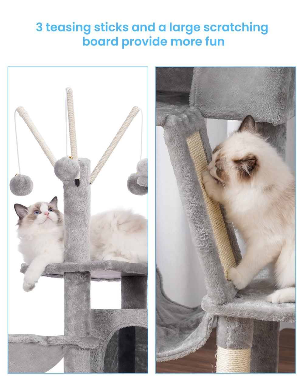 Hey-brother cat tree 53inch sisal posts illustrate durable scratching surfaces for claw care.