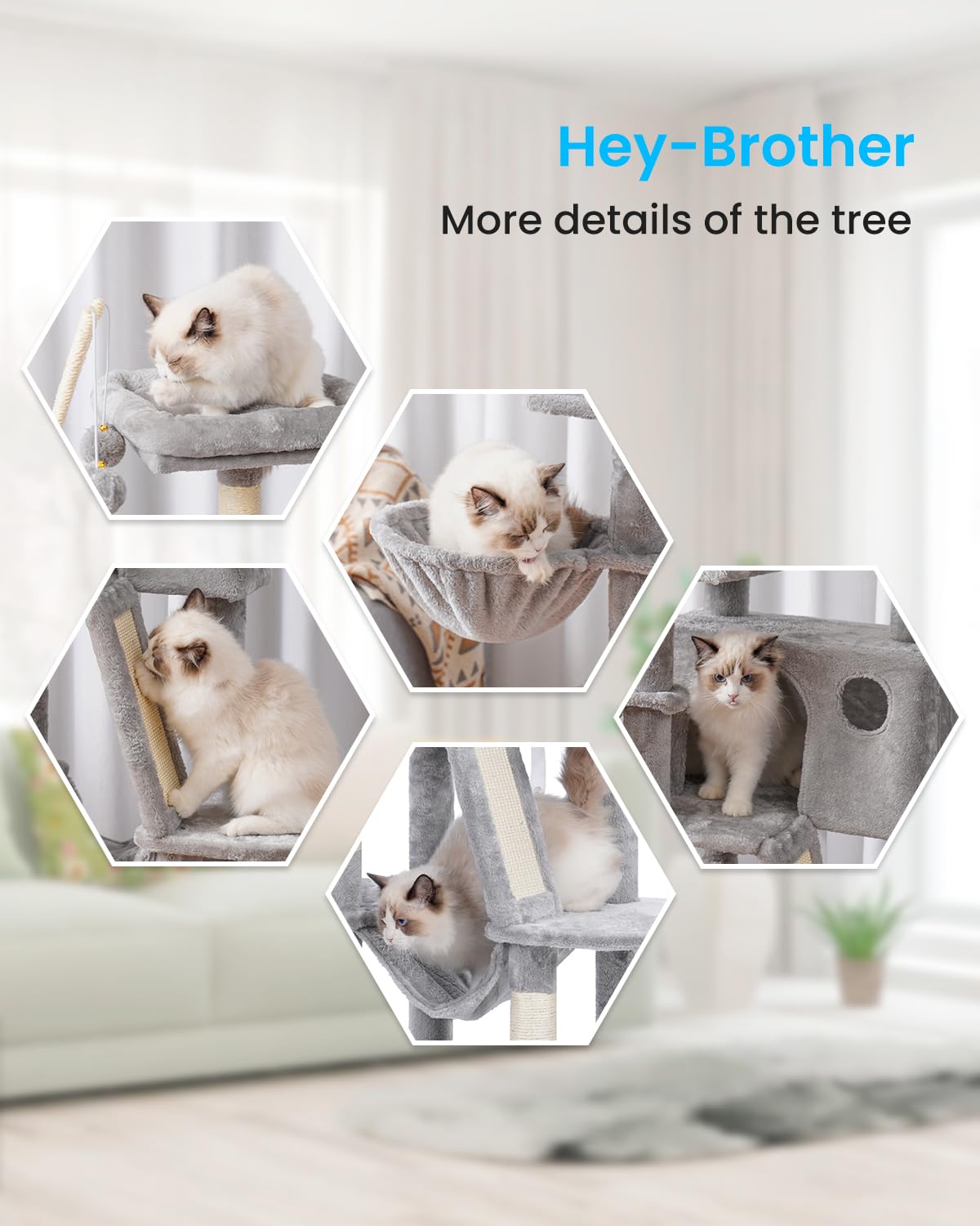 Hey-brother cat tree 53inch soft flannel fabric is easy to clean and cozy.