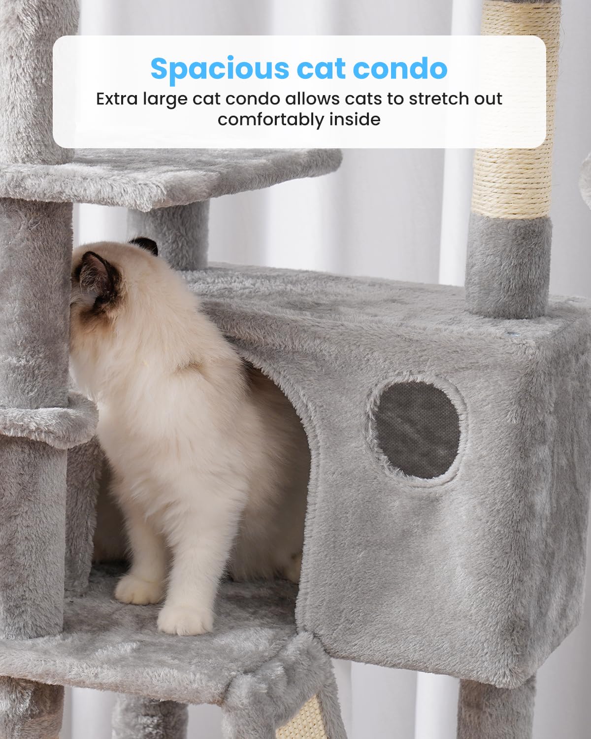 Hey-brother cat tree 53inch toy balls add interactive fun during daily play.