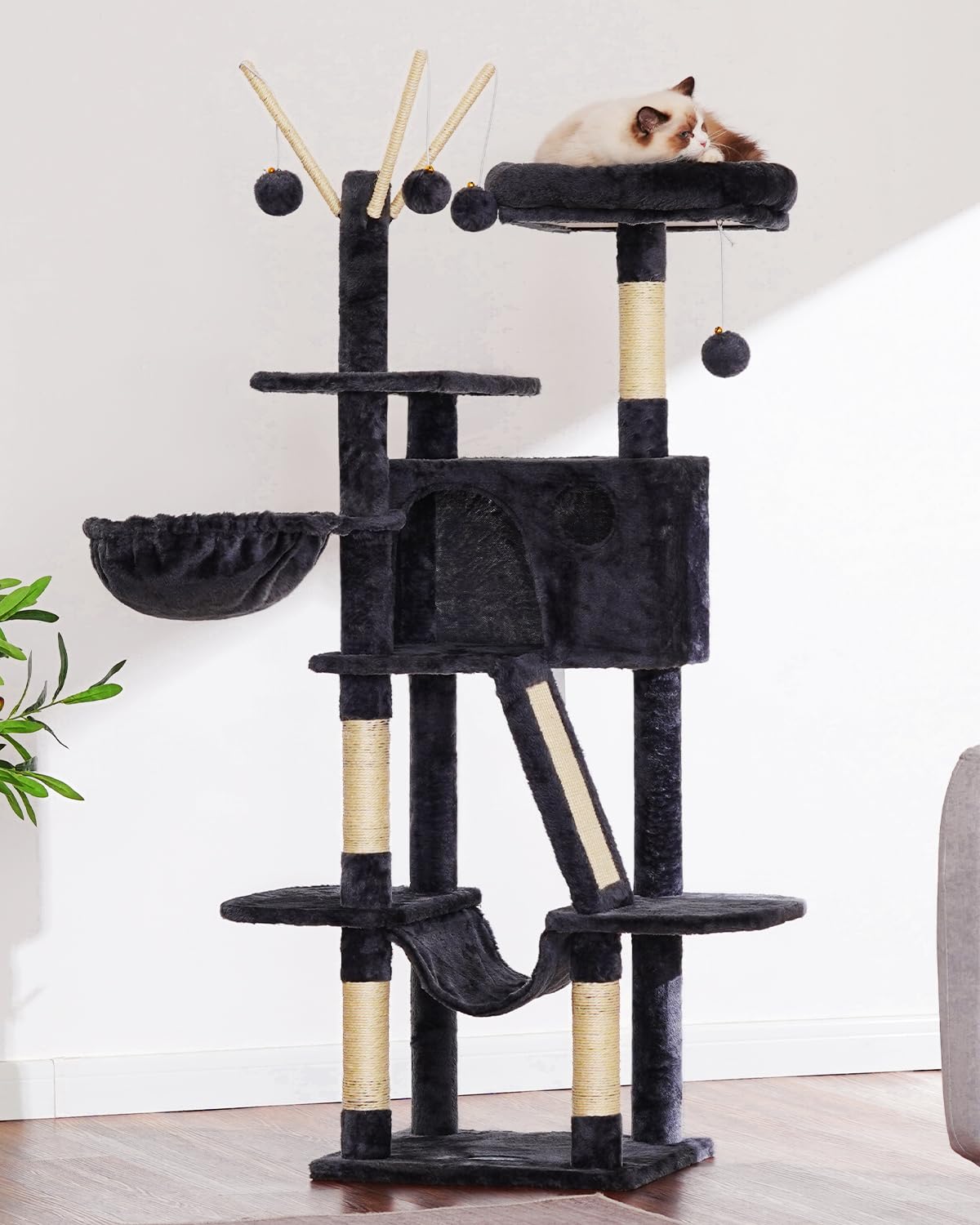 Hey-brother cat tree anti-toppling fittings photo demonstrates safe stable design for growing cats