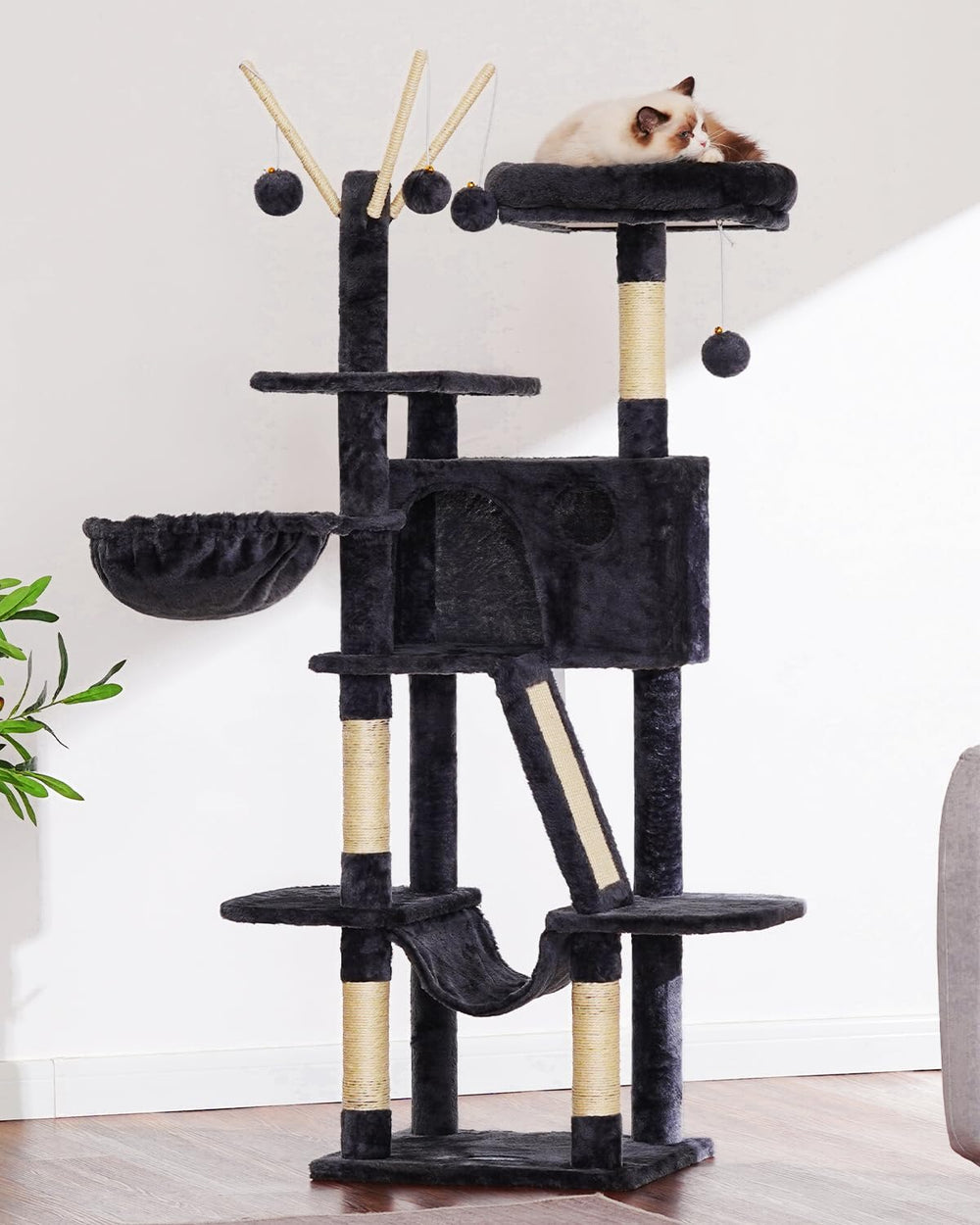 Hey-brother cat tree anti-toppling fittings photo demonstrates safe stable design for growing cats