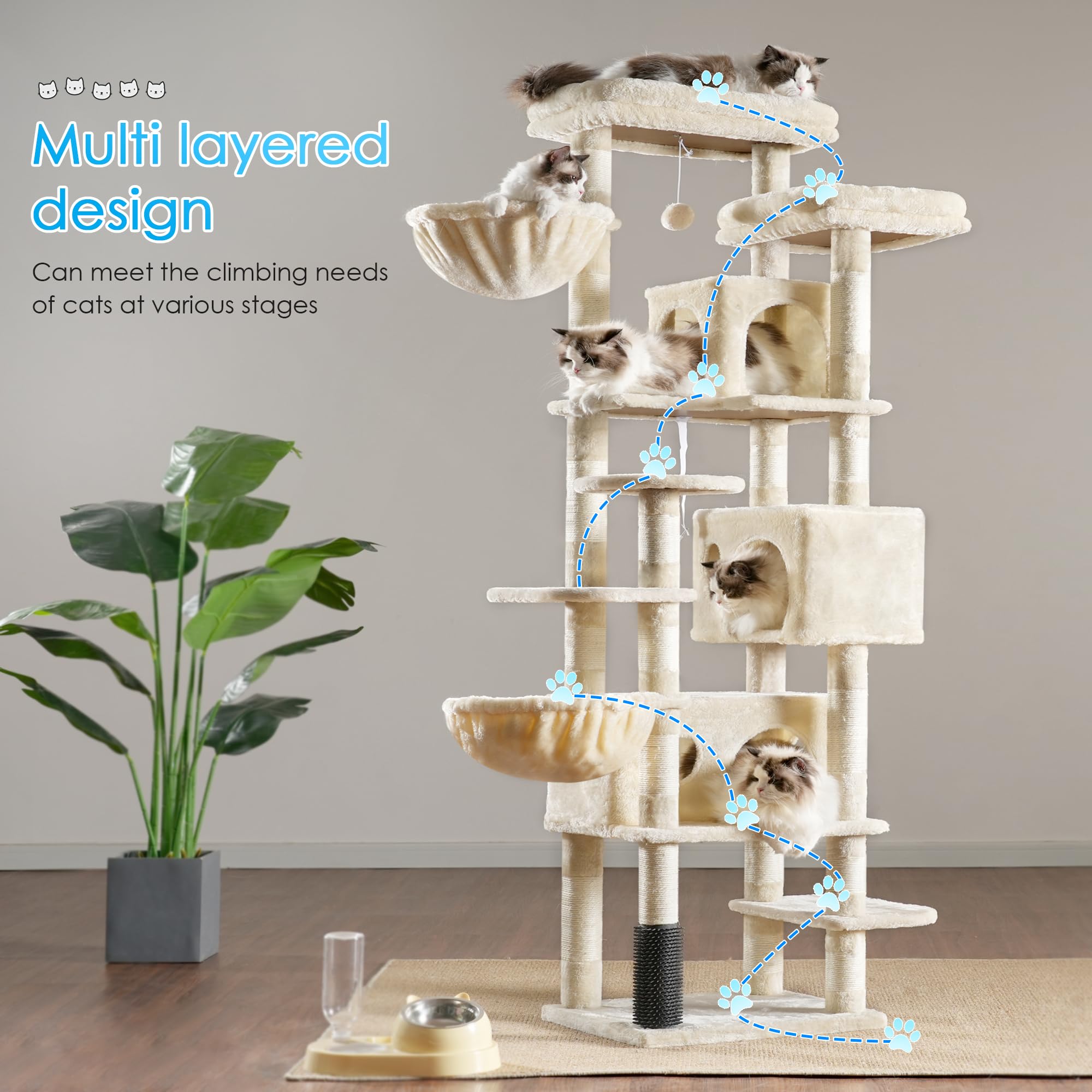Hey-brother Cat Tree dimensions 19.7 by 19.7 by 68.9 inches guide setup.