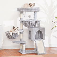 Hey-brother cat tree cozy cat house with large padded bed for restful naps