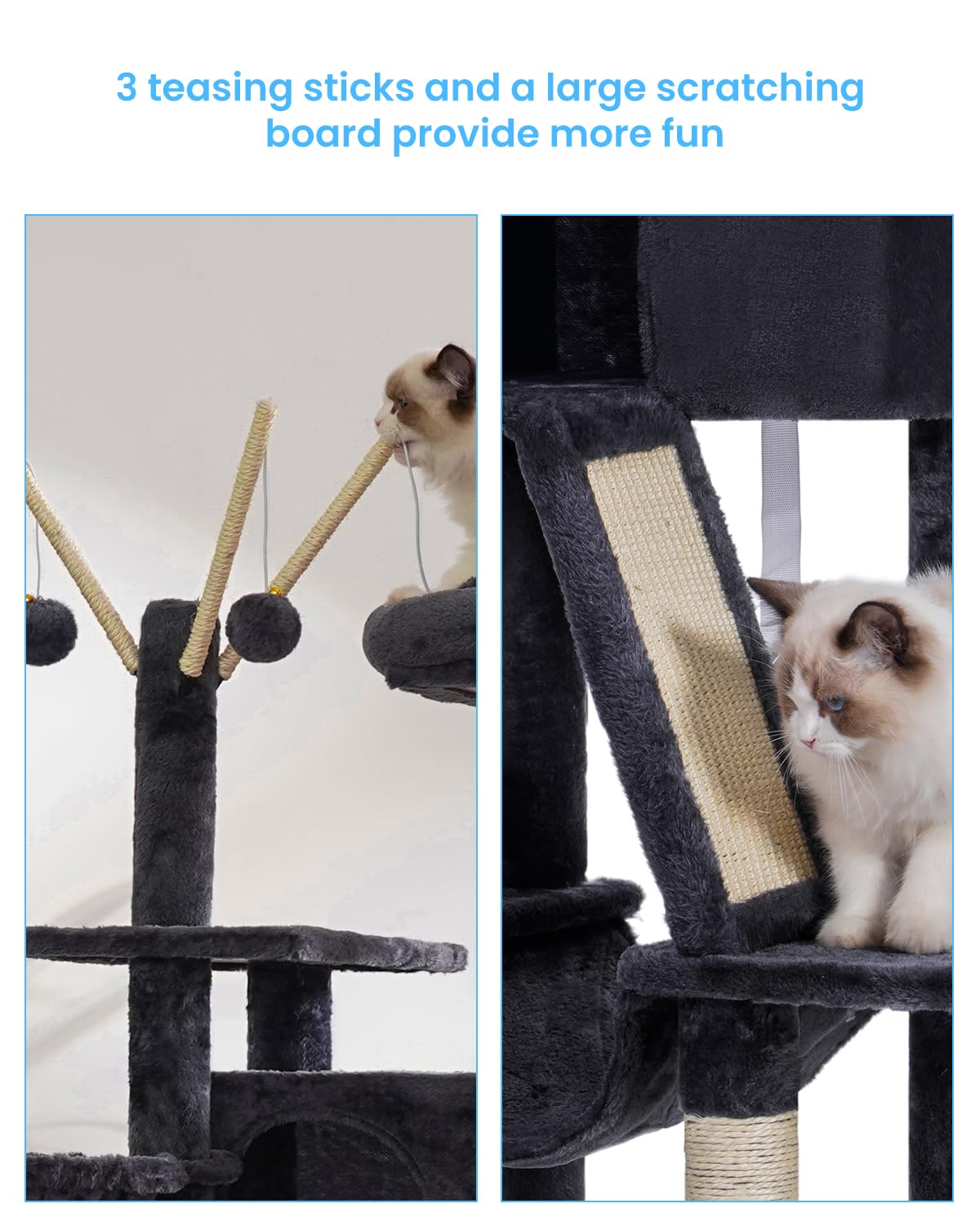 Hey-brother cat tree cozy condo hammock image showcases a comfy resting spot for cats