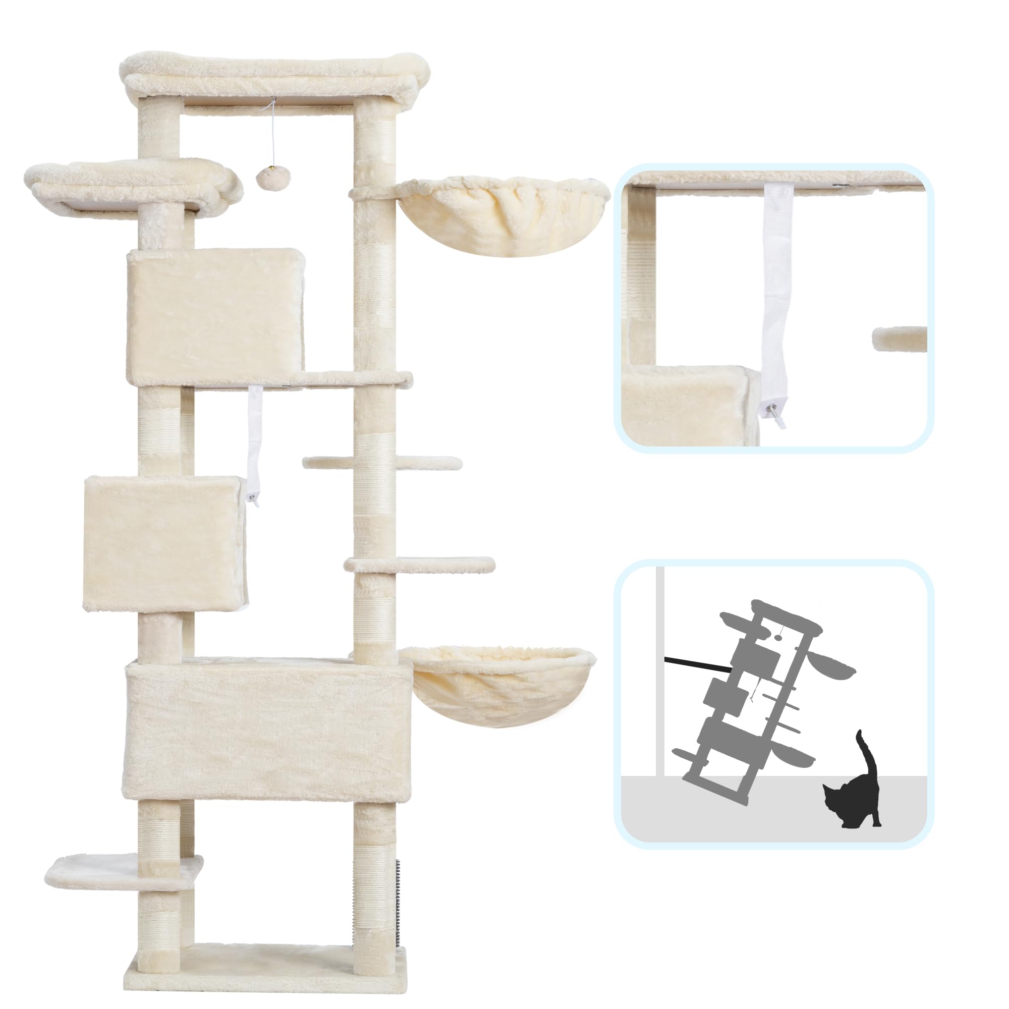 Hey-brother Cat Tree beige finish complements any room while offering multi-level fun.