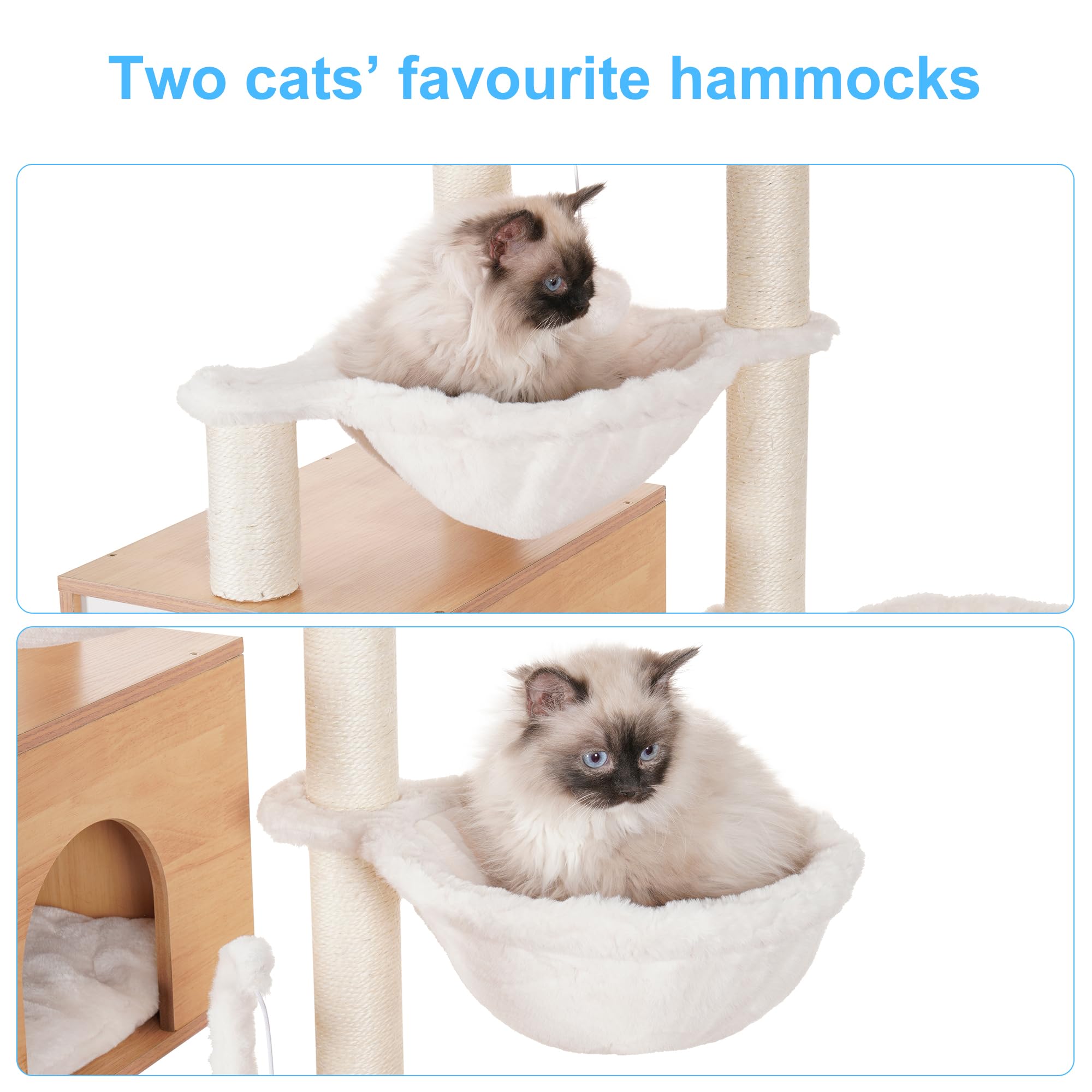 Hey-brother cat tree elevated feeding platform convenient meal position
