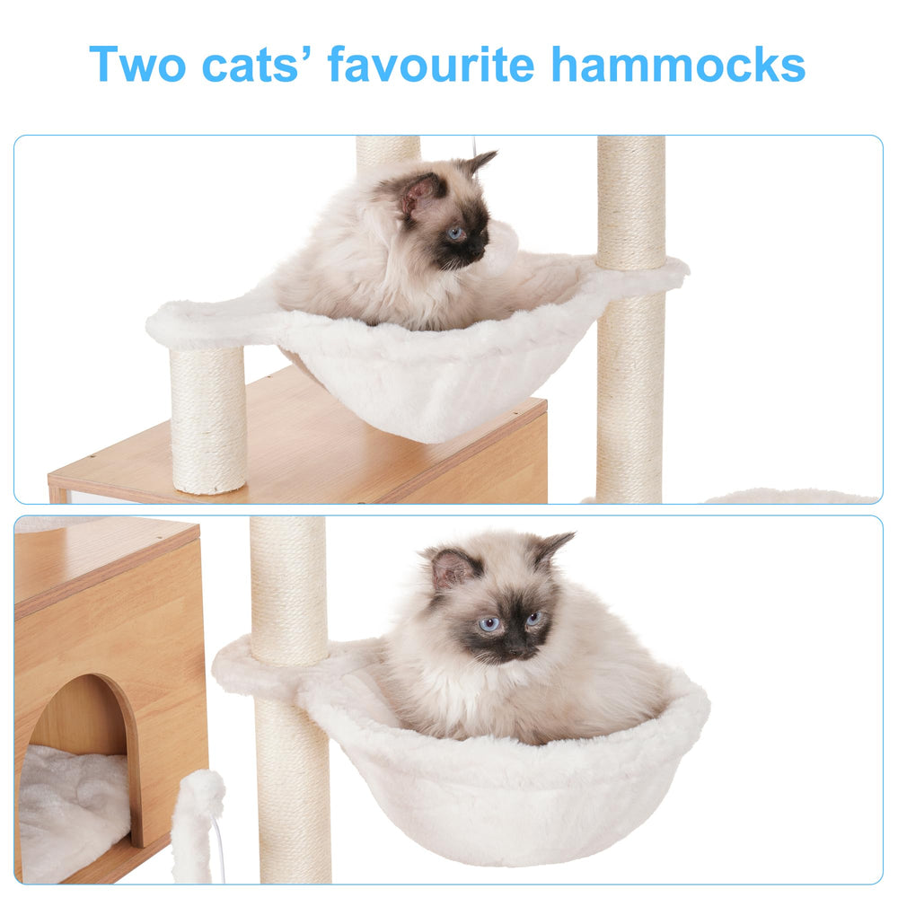 Hey-brother cat tree elevated feeding platform convenient meal position