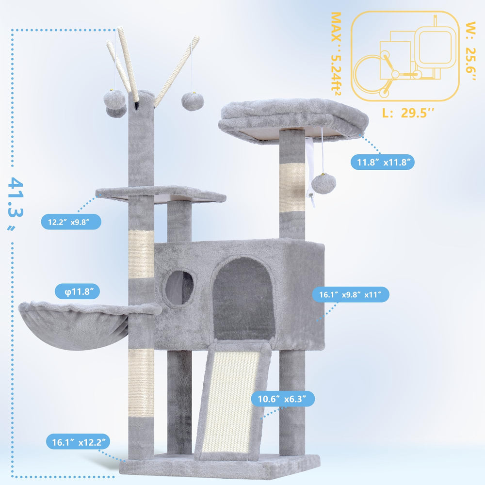 Hey-brother Cat Tree Indoor Kittens image highlights compact height and space-saving design