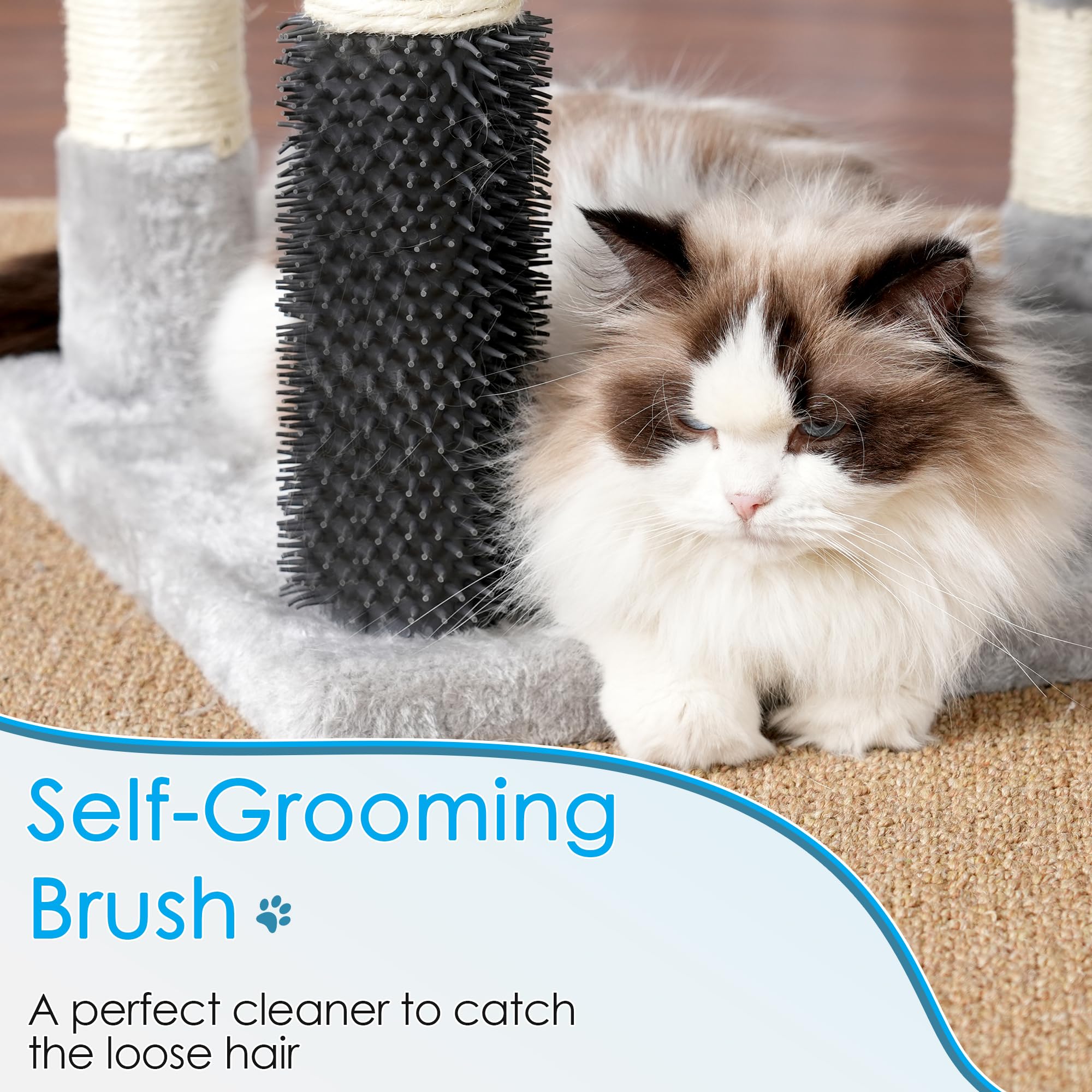 Hey-brother cat tree interactive ball engages playful hunting instincts.