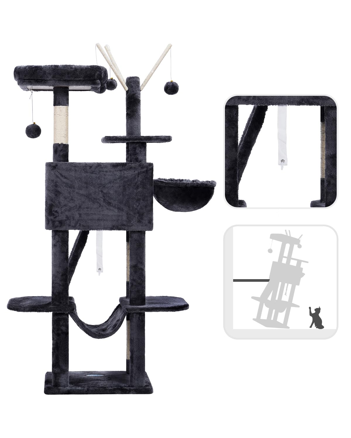 Hey-brother cat tree toy balls image shows interactive play to stimulate curiosity