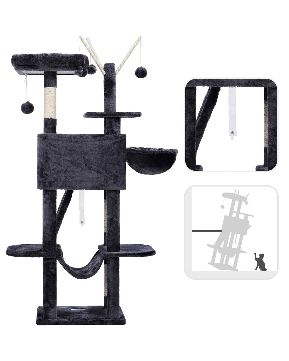 Hey-brother cat tree toy balls image shows interactive play to stimulate curiosity