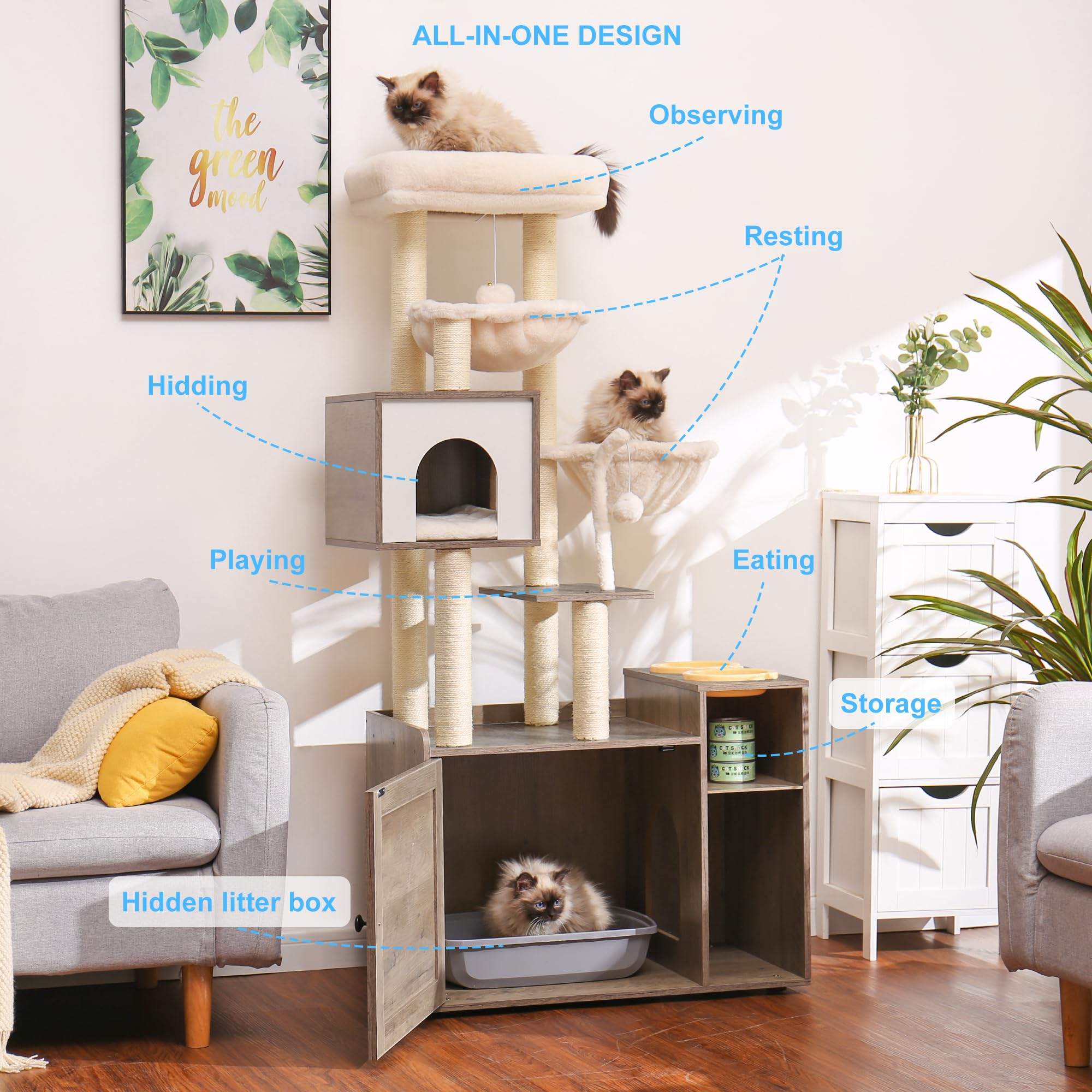 Hey-brother MPJ115SG cat tree large platform creates spacious perches for alert lounging.