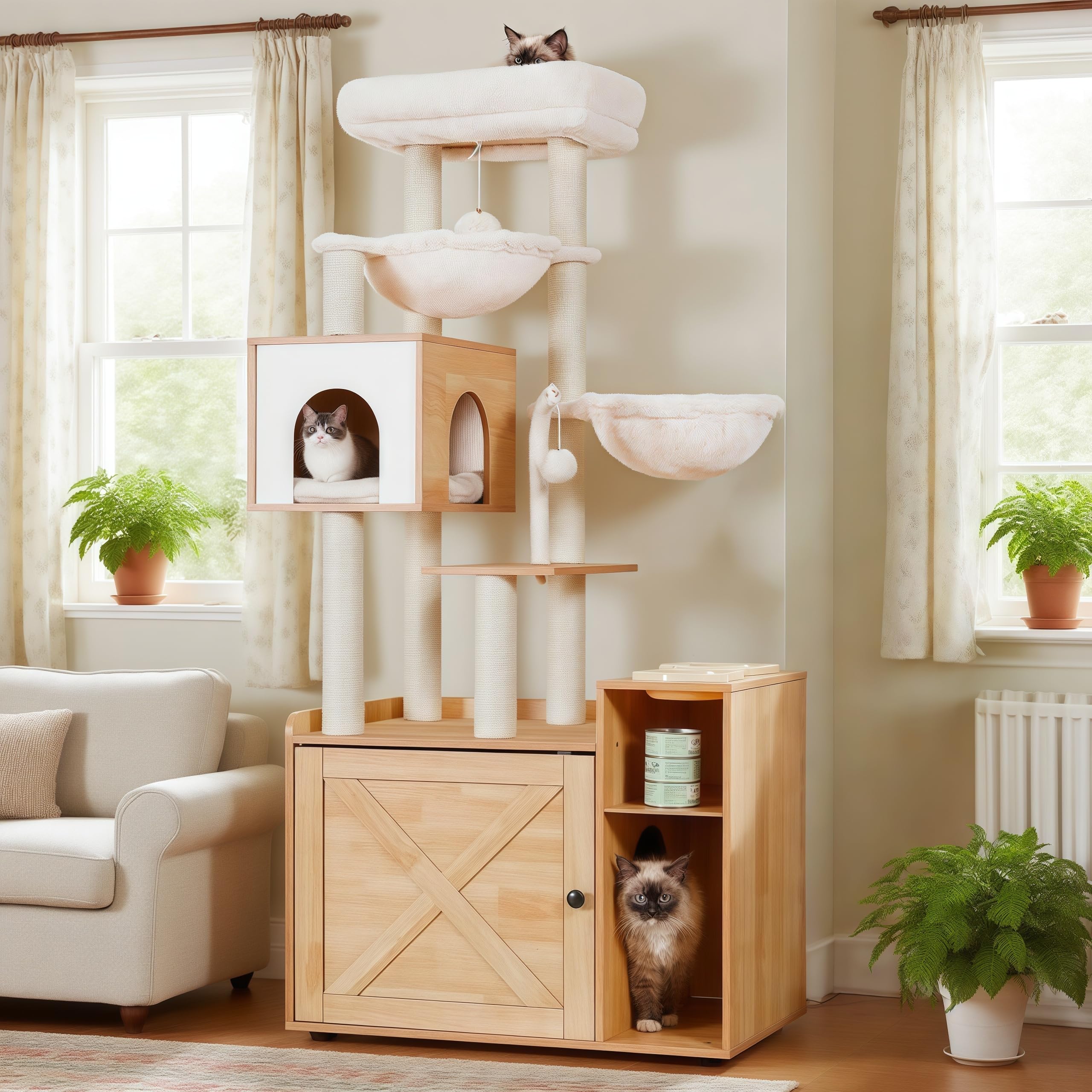 Hey-brother cat tree litter box enclosure keeps litter hidden and room tidy