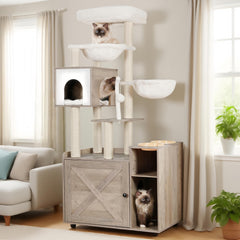 Hey-brother MPJ115SG cat tree litter box enclosure offers private, mess-free cat care.