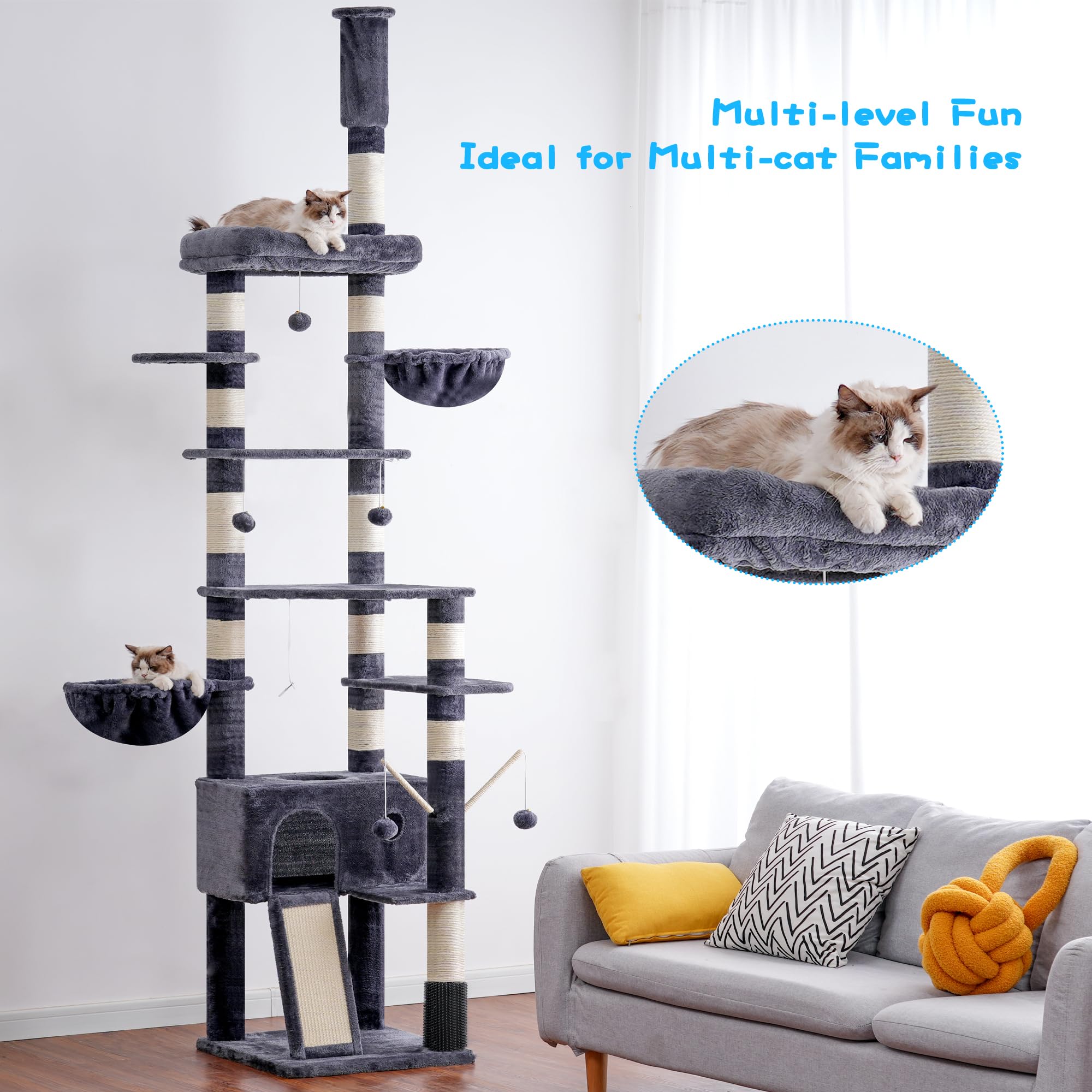 Hey-brother cat tree measurement guide helps ensure proper ceiling fit.
