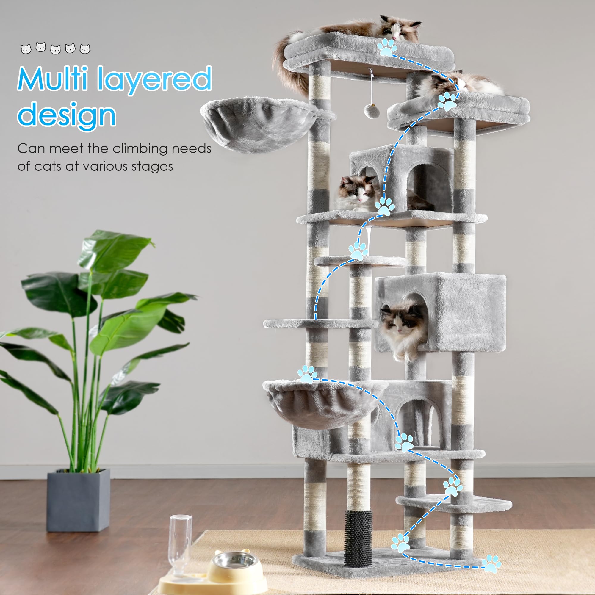 Hey-brother cat tree multi-layer layout supports climbing and exercise.