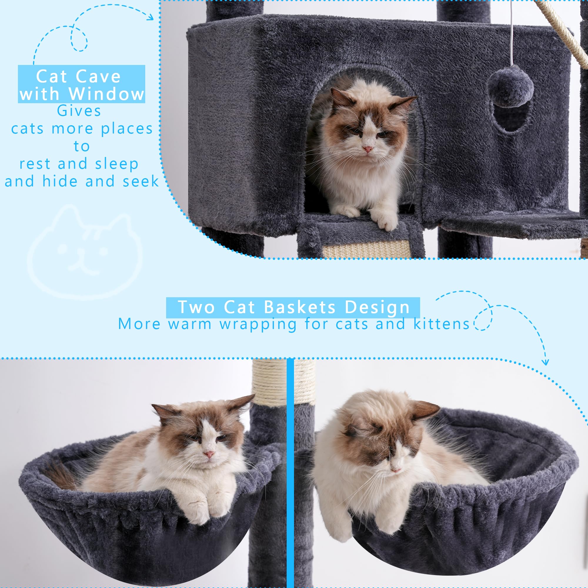 Hey-brother cat tree features multiple jumping platforms for safe, playful landings.