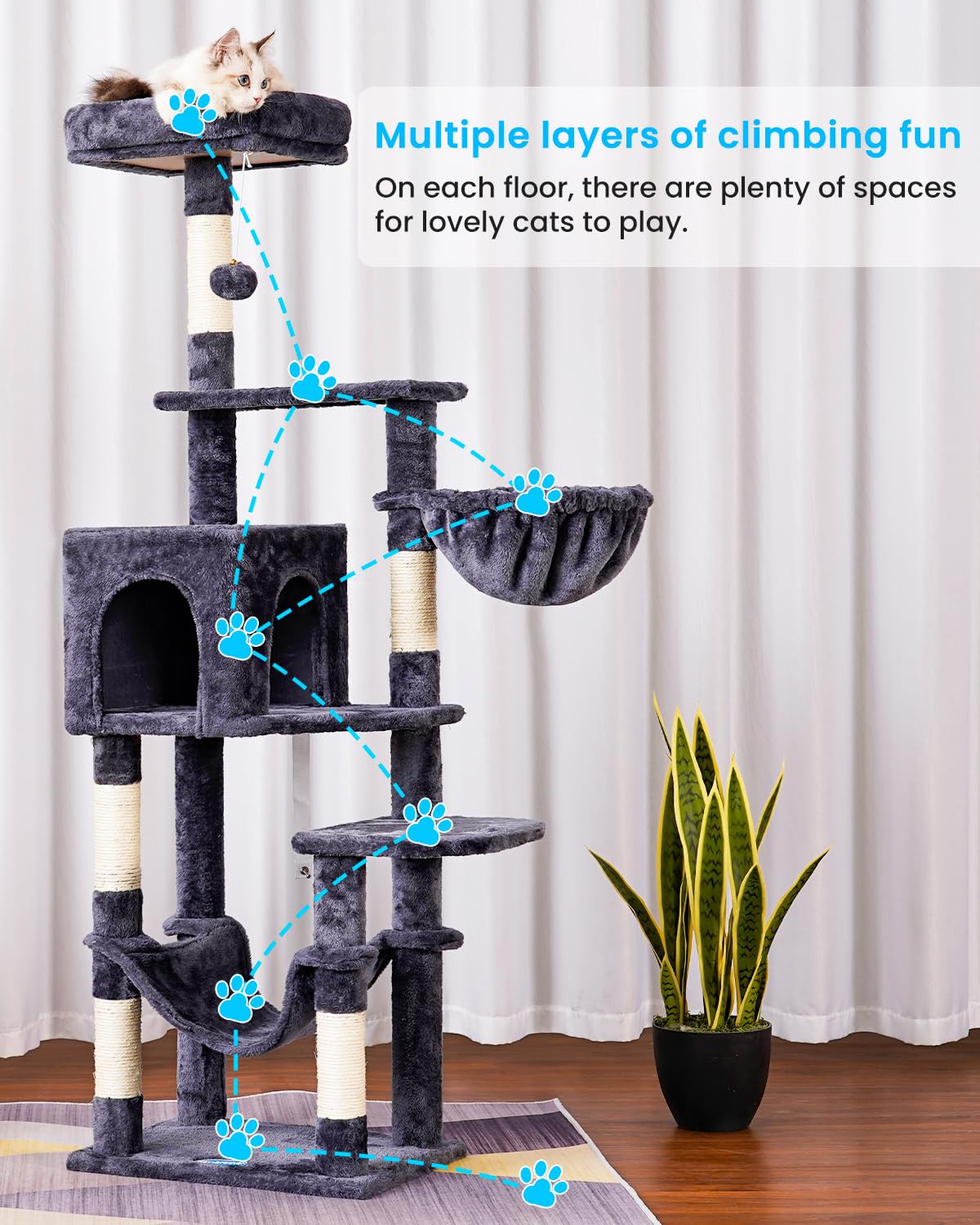 Hey-brother cat tree padded perch offers a soft resting spot