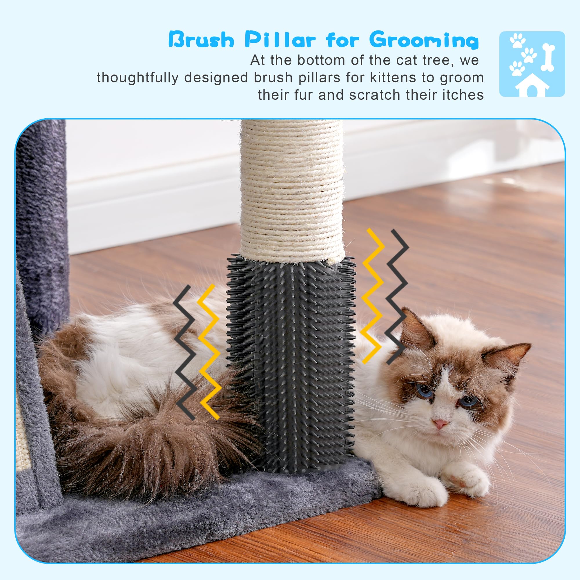Hey-brother cat tree in smoky gray finish for a sleek, modern look.