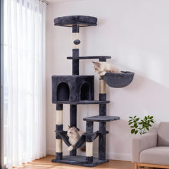 Hey-brother cat tree smoky gray large hammock provides a cozy nap spot for cats