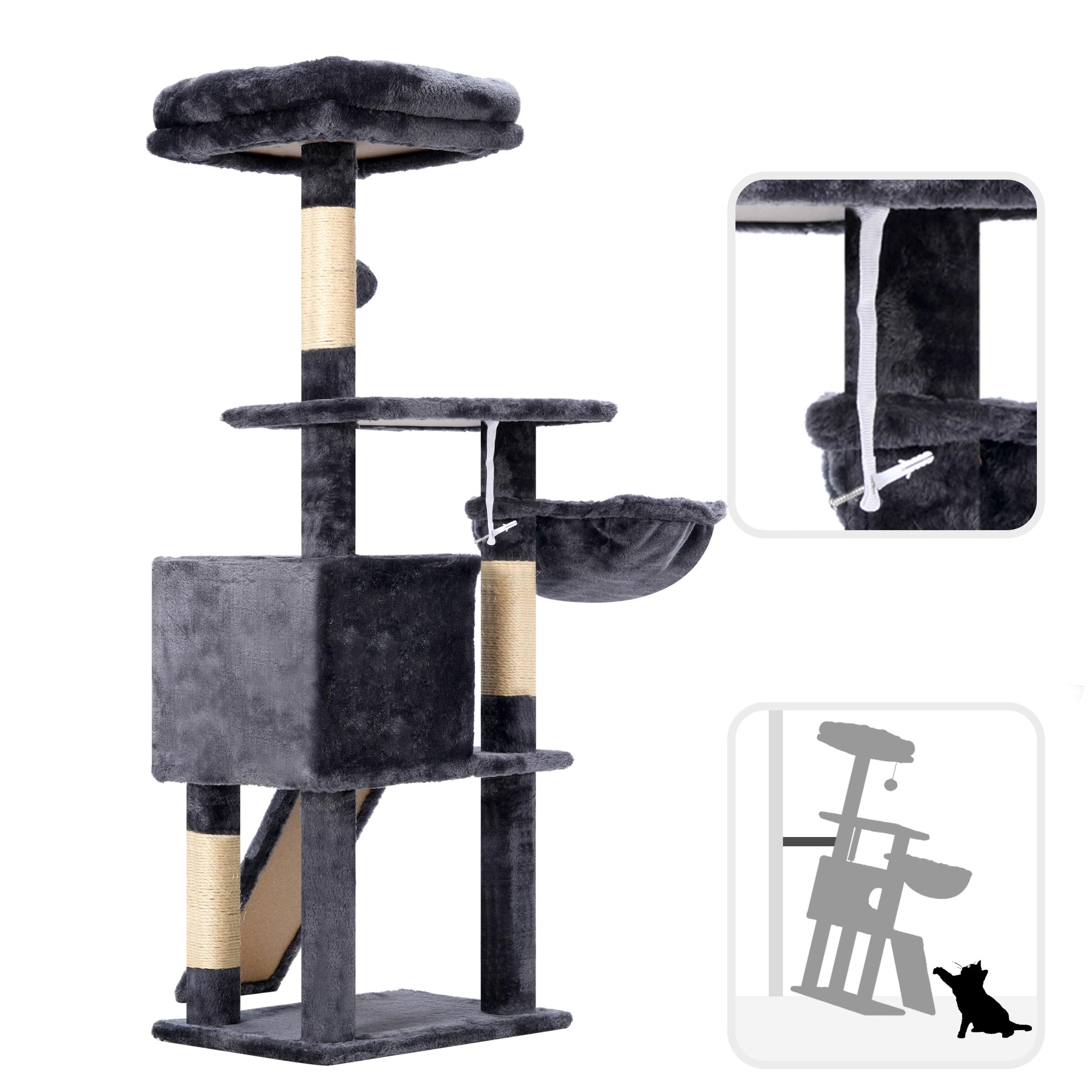 Hey-brother cat-tree soft plush fabric enhances comfort during lounging