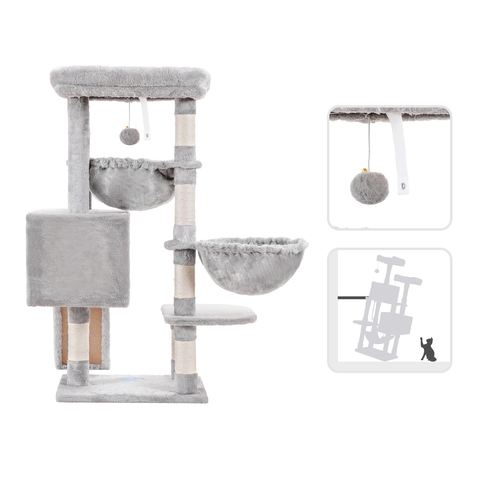 Hey-brother cat tree sturdy baseboard reduces wobble for stability