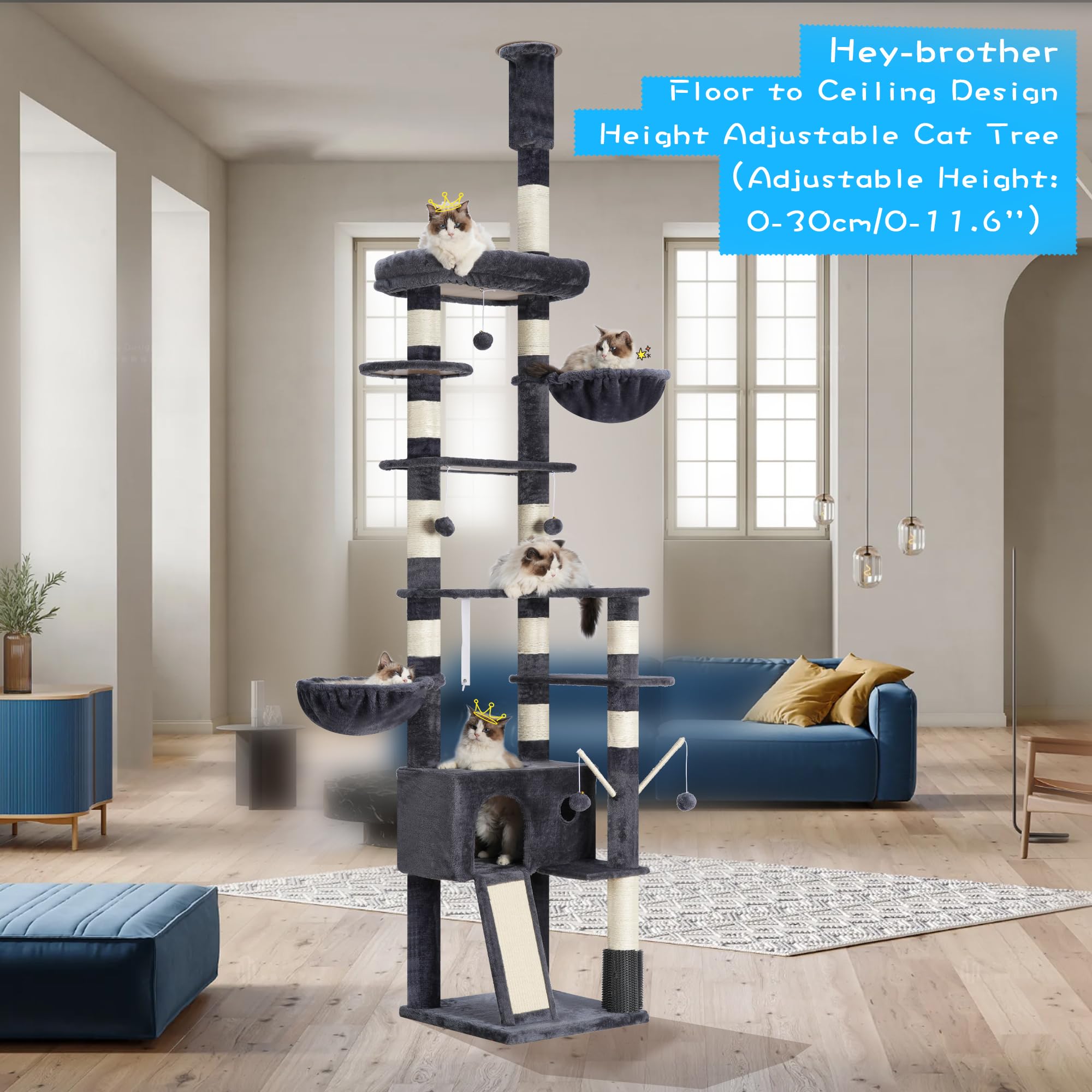 Hey-brother cat tree tall tower in room for abundant vertical exploration.