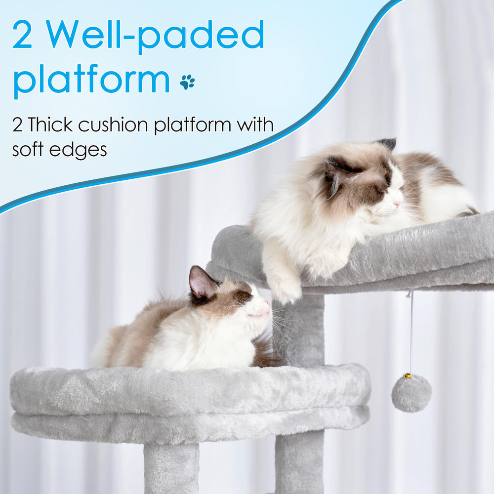 Hey-brother cat tree left top deck provides elevated perching view.