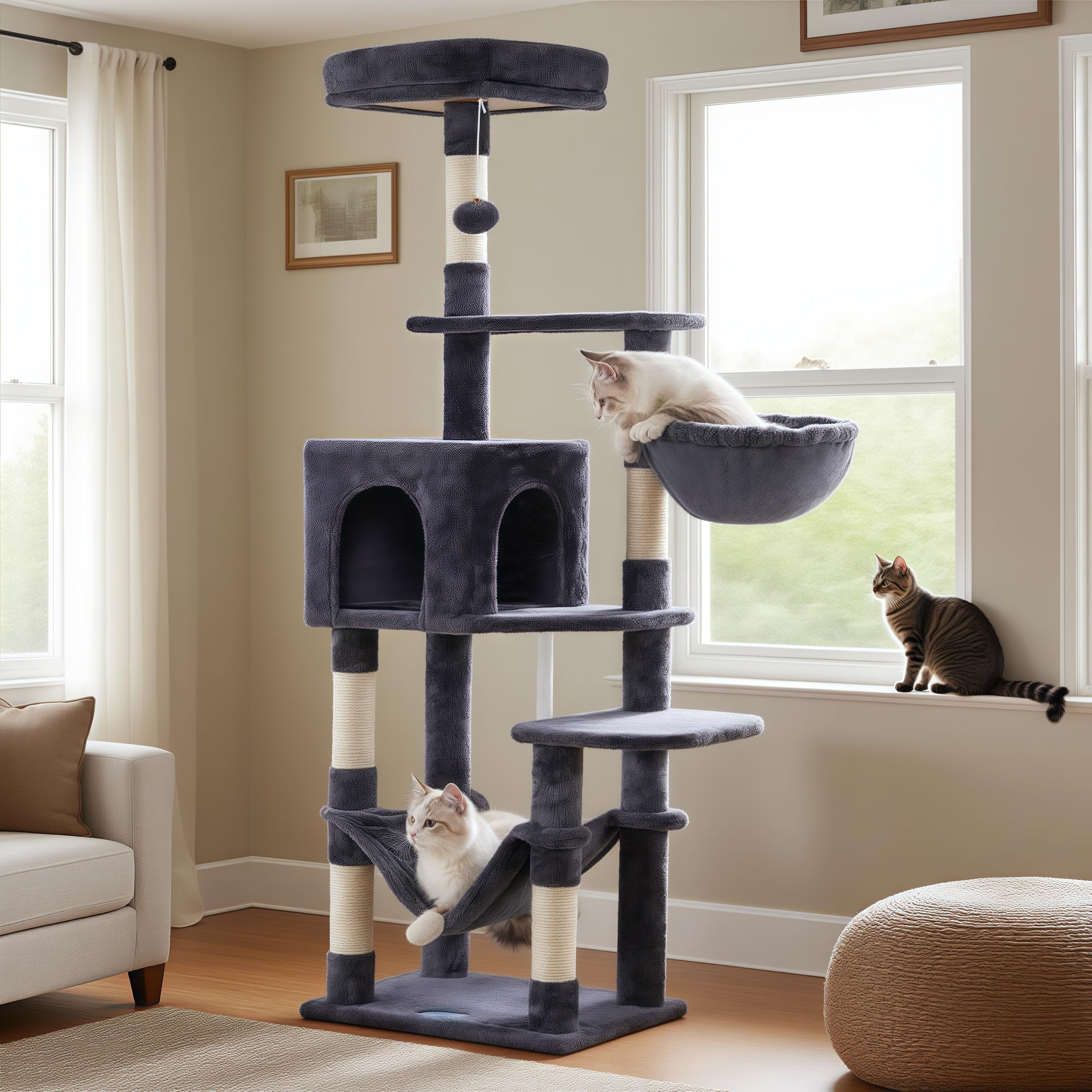 Hey-brother cat tree top perch gives cats a high lookout