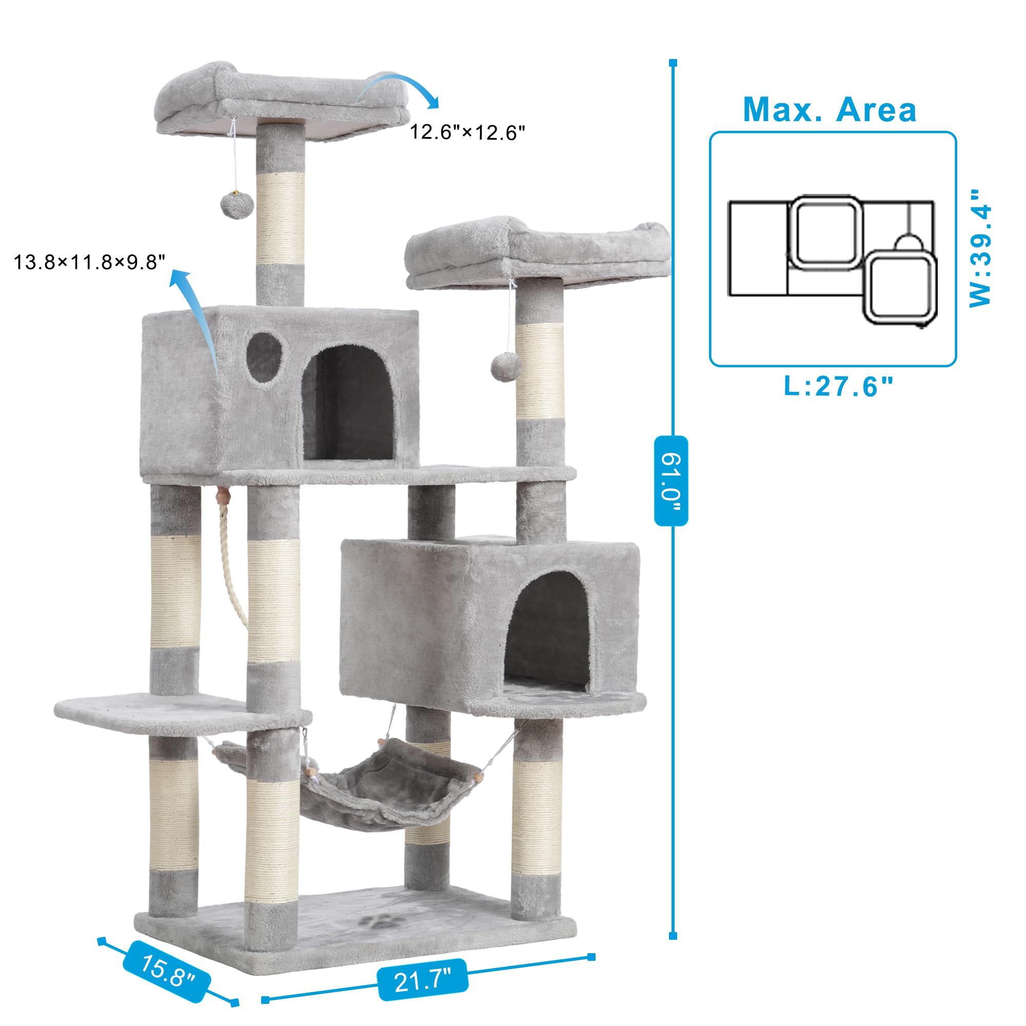 Hey-brother cat tree top-perches provide lounging and wide views.