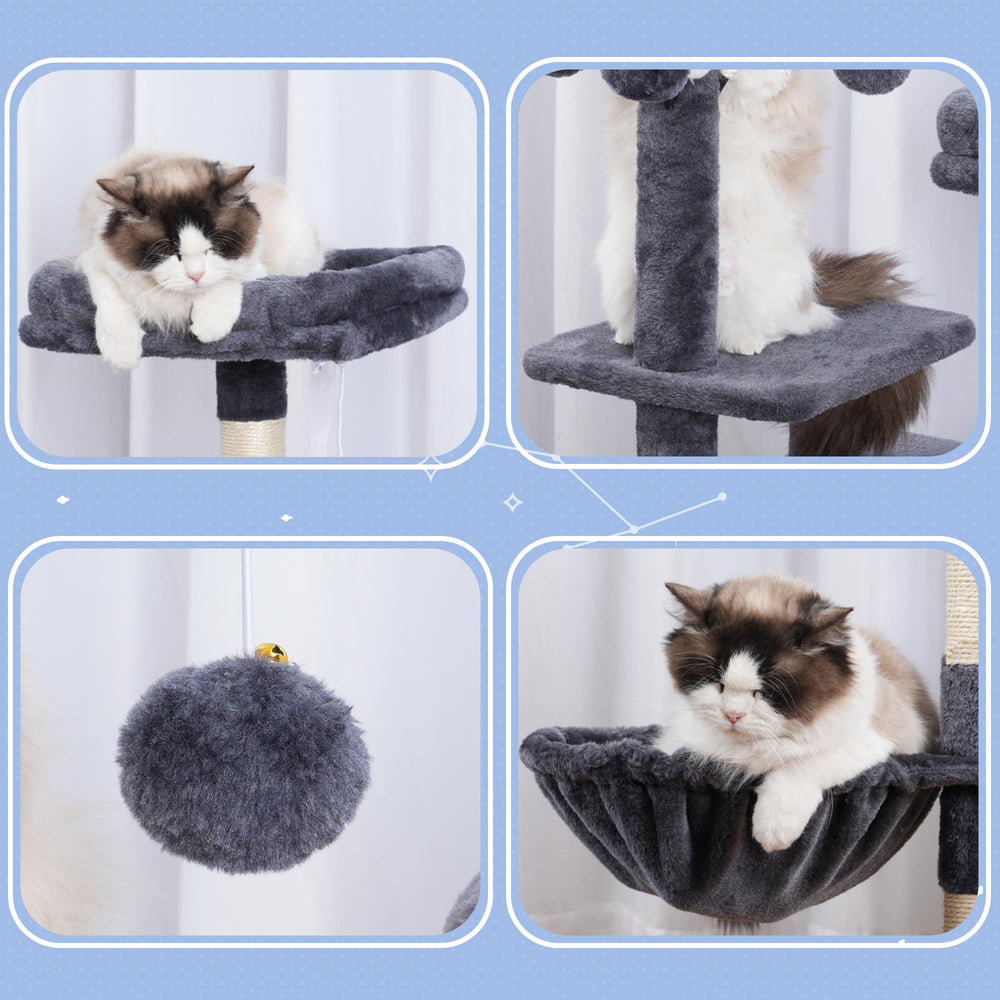 Hey-brother cat tree tower assembly guide shows easy setup steps