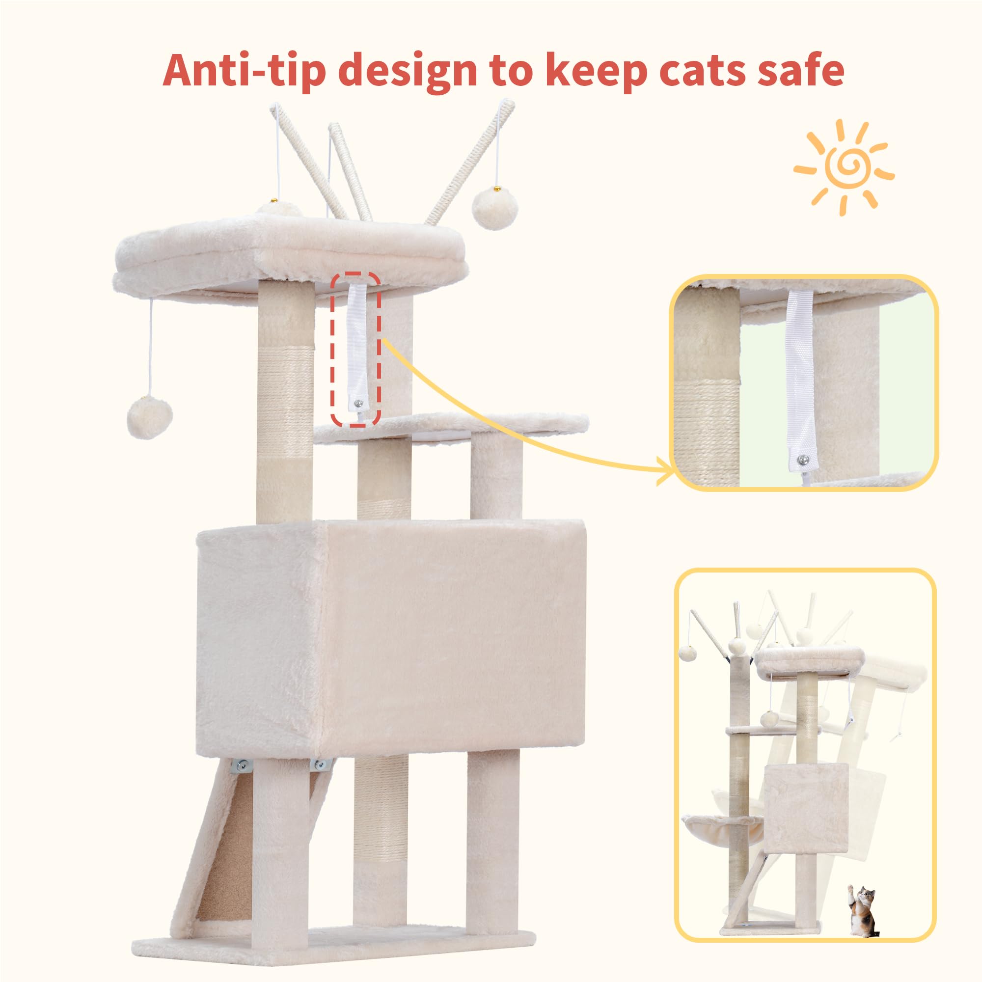 Hey-brother cat-tree-tower compact-footprint fits apartments without crowding space