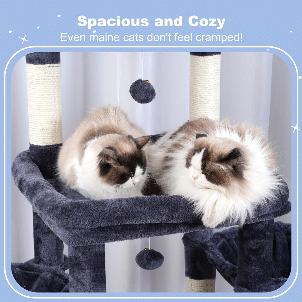 Hey-brother cat tree tower dual hammocks encourage calm lounging in multi-cat homes.