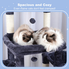 Hey-brother cat tree tower dual hammocks encourage calm lounging in multi-cat homes.
