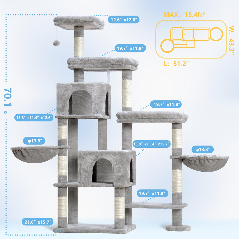 Hey-brother Cat Tree Tower extra-large-beds emphasizes roomy rest for large cats.