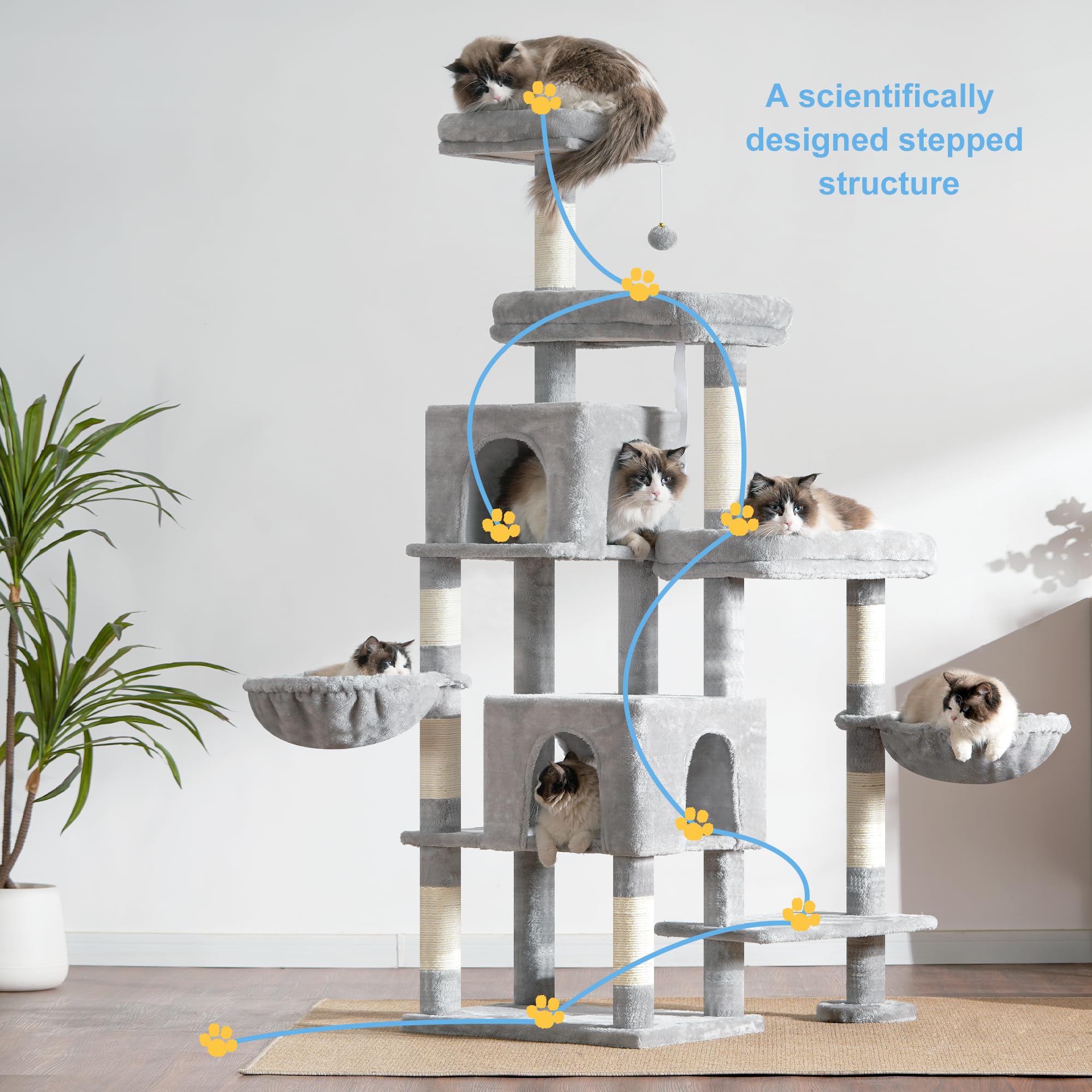Hey-brother Cat Tree Tower multi-level-design supports ambitious climbers and multi-cat households.