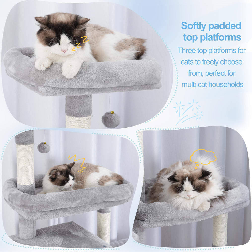 Hey-brother Cat Tree Tower roomy-condos showcases dual private naps for cats.