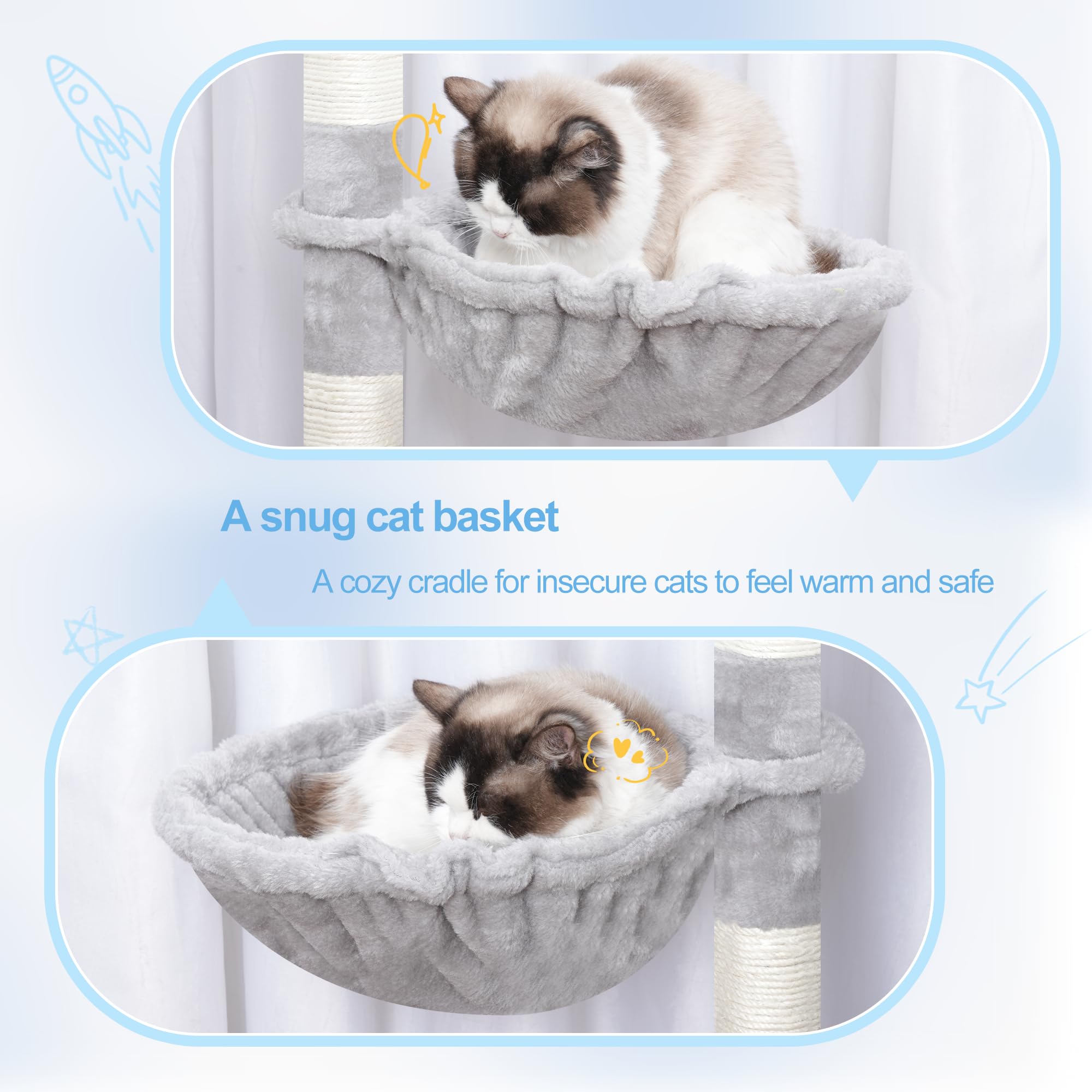 Hey-brother Cat Tree Tower sisal-posts encourage scratching and healthy exercise.