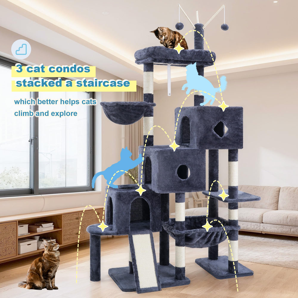 Hey-brother Cat Tree Tower with nine sisal posts helps protect furniture.