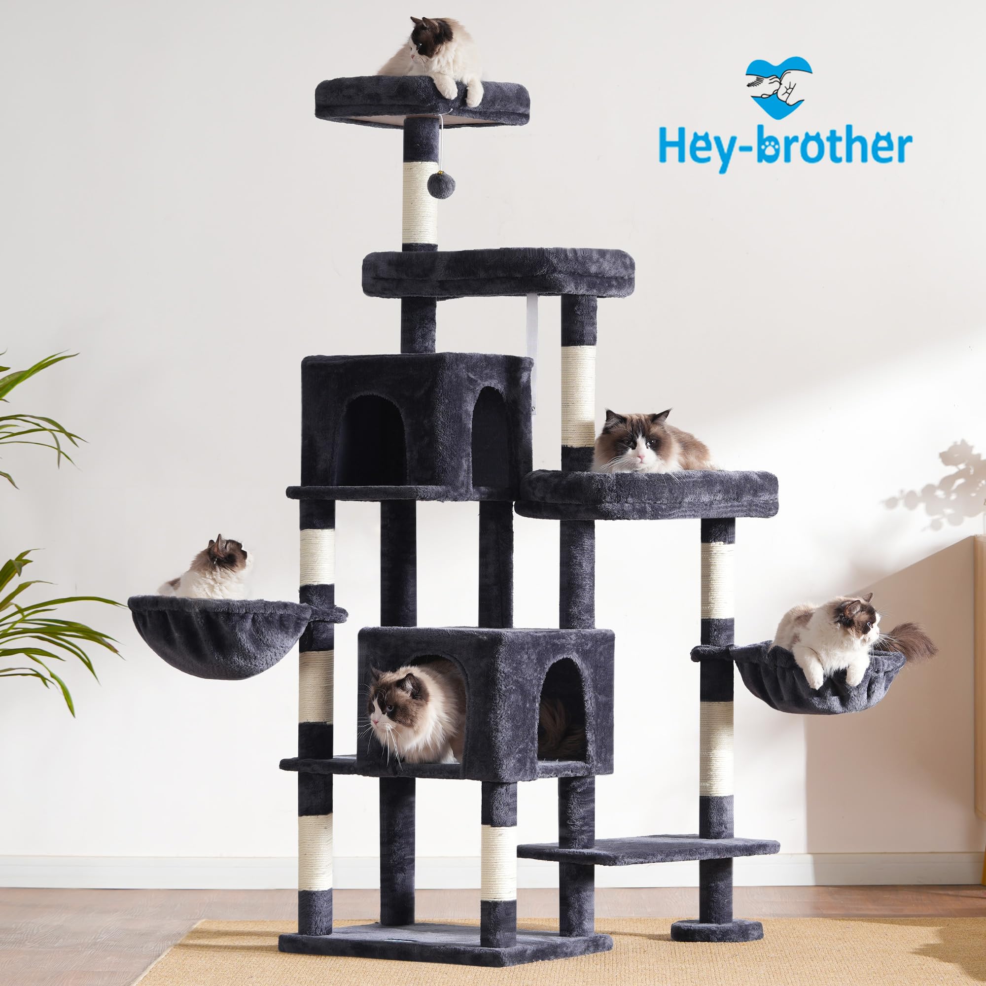 Hey-brother cat-tree-tower smoky-gray 70-inch design blends with interiors