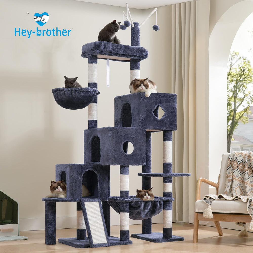 Hey-brother Cat Tree Tower in smoky gray finish blends with home décor.