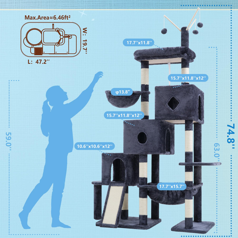Hey-brother Cat Tree Tower sturdy base ensures stability for big cats.