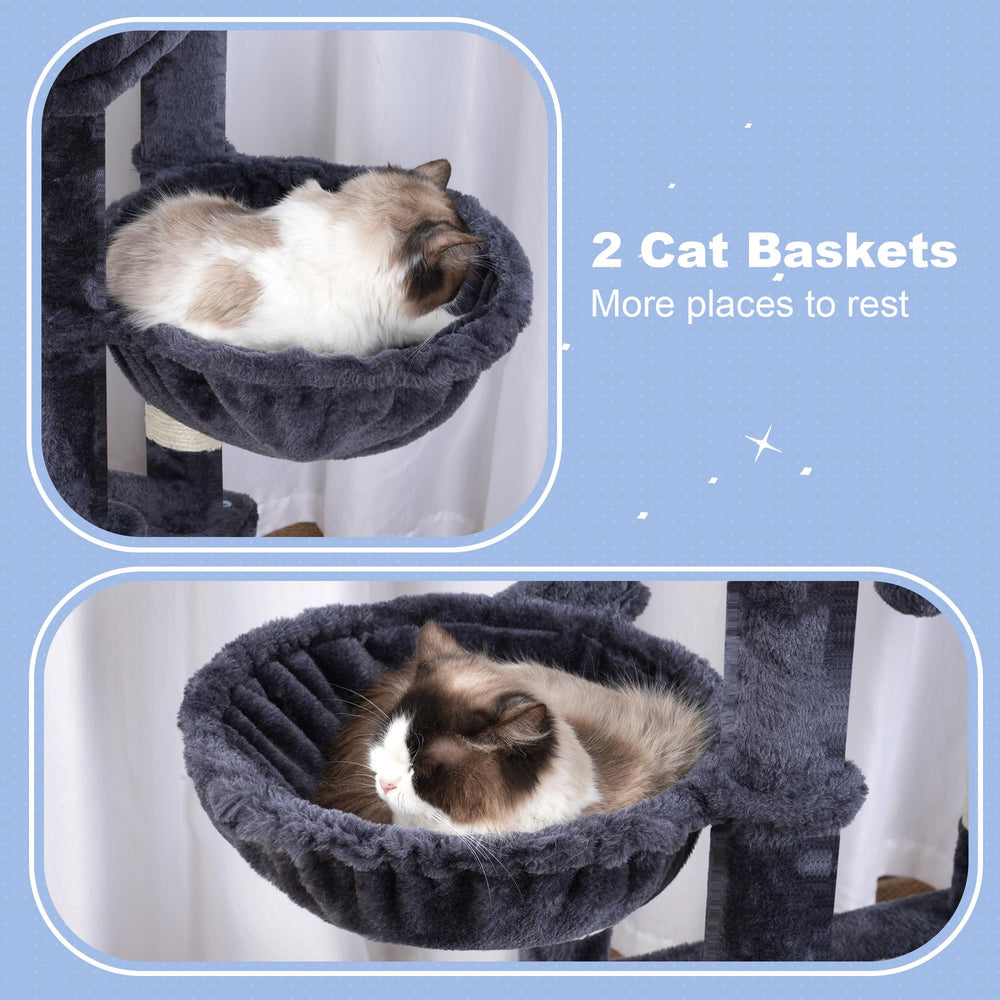 Hey-brother cat tree tower tiered design helps kittens and seniors climb easily.