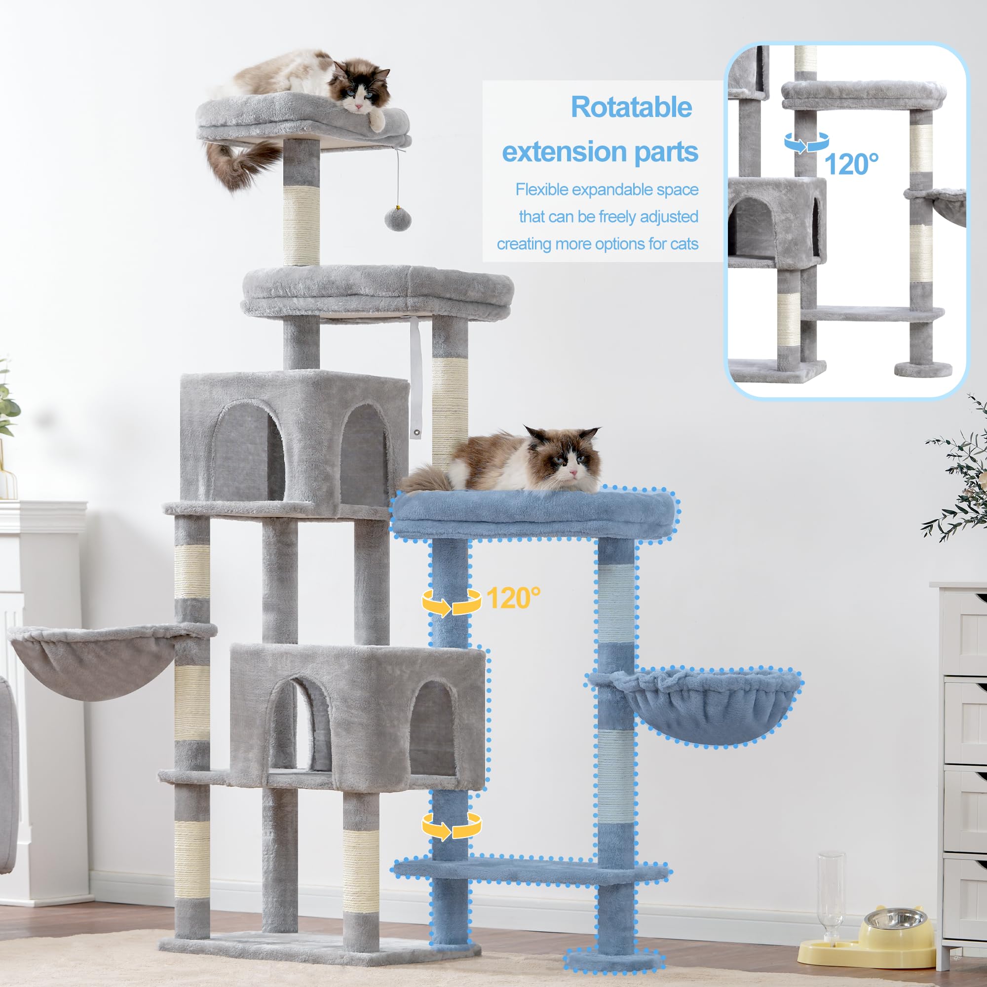Hey-brother Cat Tree Tower top-platform highlights elevated perch for surveying territory.
