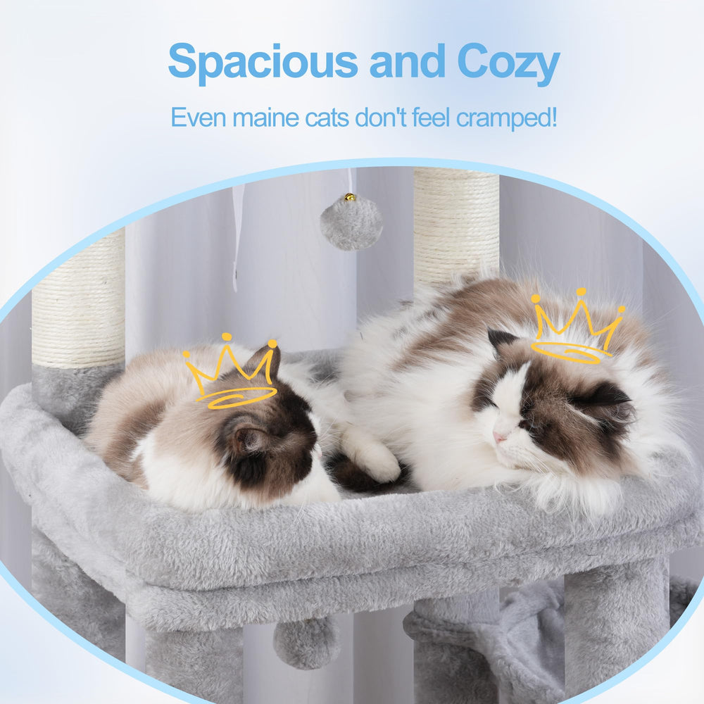 Hey-brother cat tree tower two large hammocks for multi-cat homes